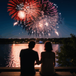 A vibrant fireworks display painting the night sky in brilliant colors.