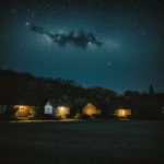 A tranquil village night scene with a stunning starry sky, inviting relaxation and wonder.