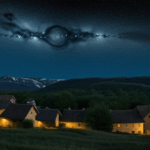 A mesmerizing starry sky over a tranquil village, inviting a sense of awe and serenity.
