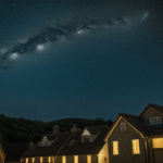 A tranquil village scene with a dazzling starry sky, creating a serene and captivating view.