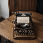 A vintage typewriter placed on a rustic wooden desk, capturing the nostalgic essence of classic writing tools.
