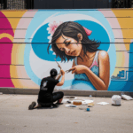 A street art explosion of colors and creativity in a mural creation.