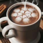 Warm beverage inspiration with a steaming mug of hot cocoa, topped with whipped cream and chocolate sprinkles.
