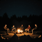 A cozy and inviting campfire gathering with friends.