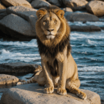 A stunning close-up of a lion on a rock, embodying the magnificence of African wildlife.