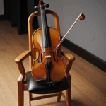 The classic charm of a violin resting on a wooden chair, perfect for creatives.