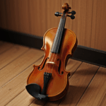 A charming violin perched on a wooden chair, highlighting musical artistry.