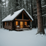 Woodland cabin escape offering tranquility in a snow-laden forest.