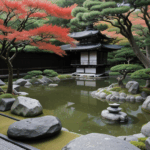 Zen garden harmony illustrated by meticulous sand and rock arrangements.