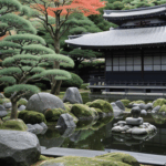 A serene Japanese zen garden with raked gravel and stones, evoking peace.