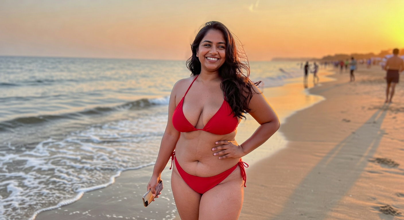 Beach Day â€” Red Bikini Desi Babe [Grok]