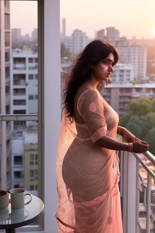 Morning Coffee â€” Sheer Nightgown on the Balcony