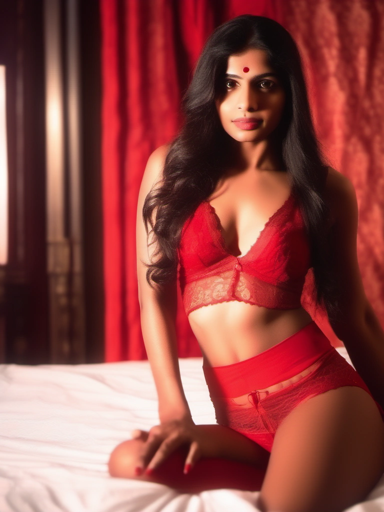 Crimson Desires â€” Indian Beauty in Red Lace